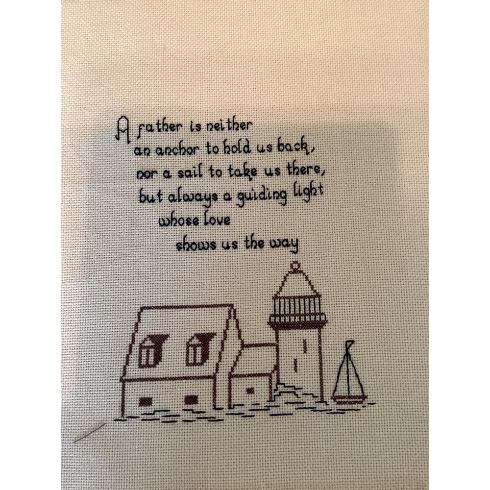 Cross Stitch "A Father Shows the Way" stitched‎ & ready to frame